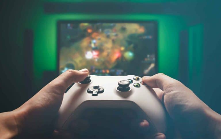 une personne avec une manette dans les mains